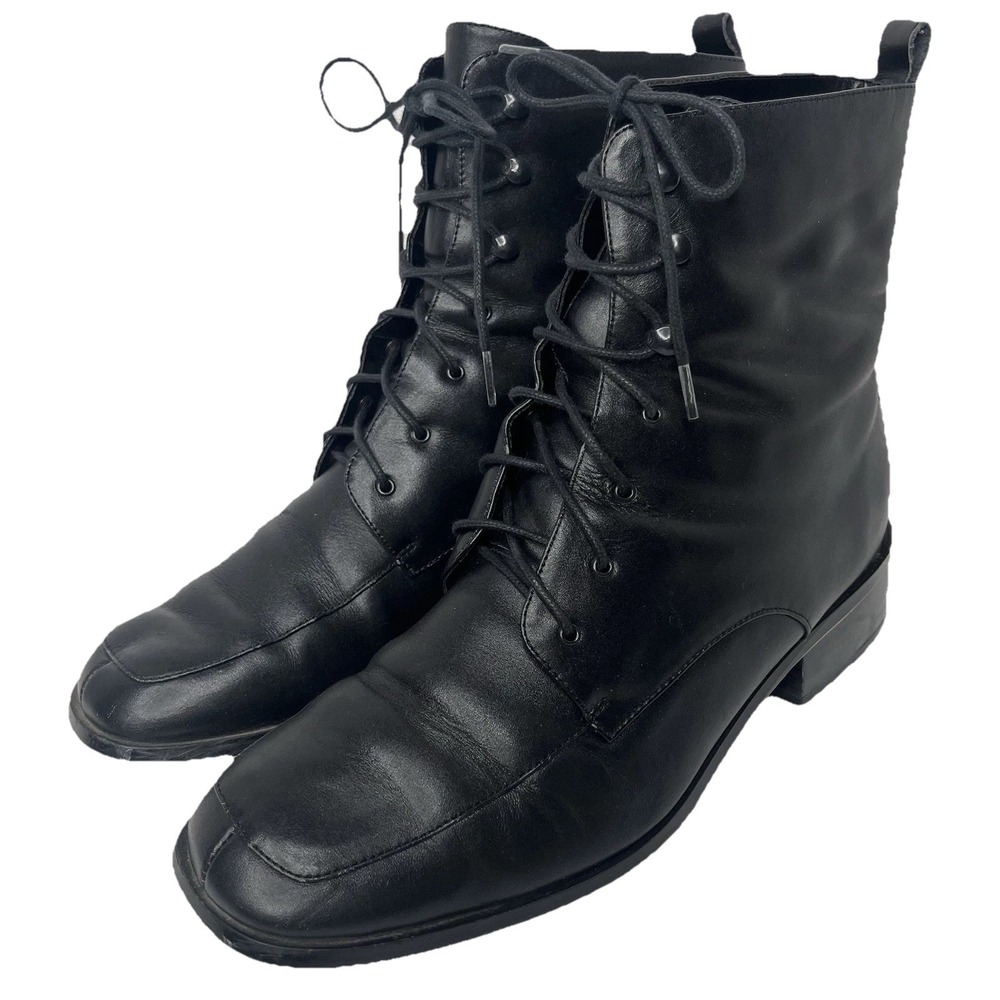 Coup D'etat Studio Women's Black Leather Ankle Boots Square Toe Y2K 10 Retro